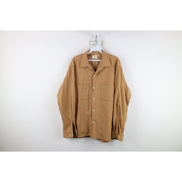 Vintage 50s Penneys Mens Large Wool Burlap Camp Collar Board Button Shirt USA